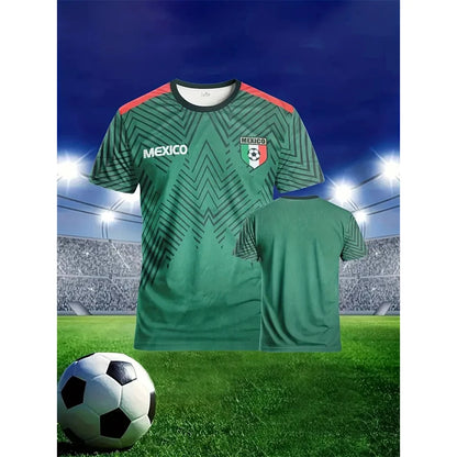 Maillot de Football du mexique T-shirt hommes vêtements rue décontracté col rond t-shirts impression 3D rayure mode été Sport équipe T-shirt haut