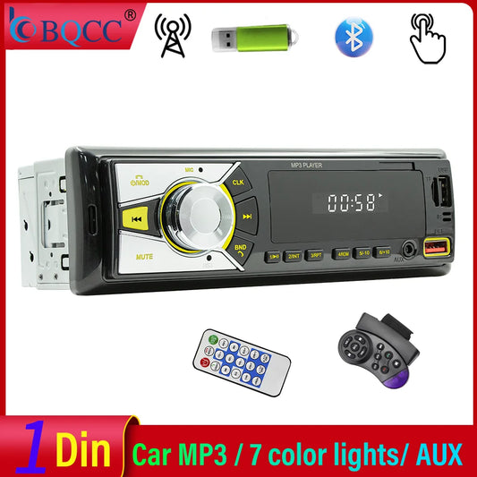 Autoradio universel lecteur MP3 FM/BT/AUX/USB/TF/téléphone portable charge 7 couleurs lumières câblage Protection voiture Audio