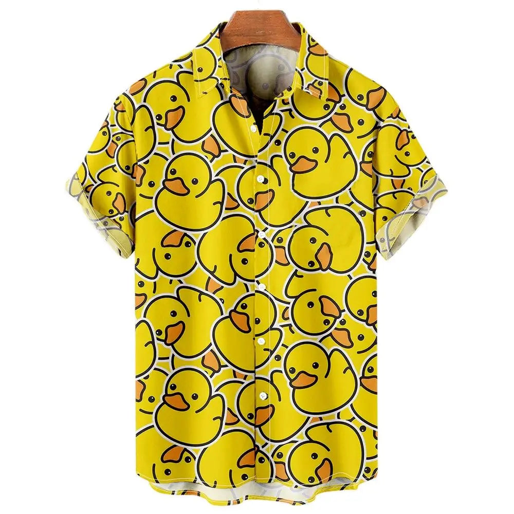Chemise hawaïenne à manches courtes pour hommes, vêtements College de canard de dessin animé 3D, bouton de mode, streetwear à revers, chemises d'été, nouveau