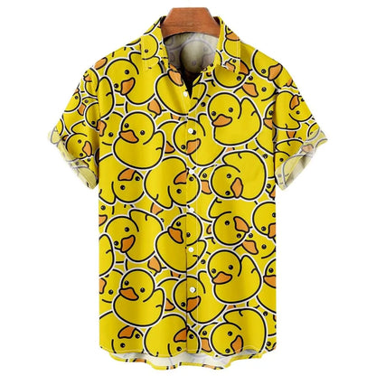 Chemise hawaïenne à manches courtes pour hommes, vêtements College de canard de dessin animé 3D, bouton de mode, streetwear à revers, chemises d'été, nouveau