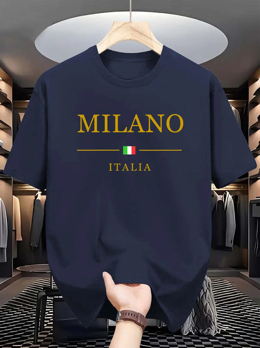 T-shirt manches courtes col rond homme, 100 coton, à la mode, décontracté, ample, grande taille, motif MILANO ITALIA imprimé, sport, été