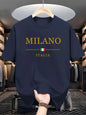 T-shirt manches courtes col rond homme, 100 coton, à la mode, décontracté, ample, grande taille, motif MILANO ITALIA imprimé, sport, été