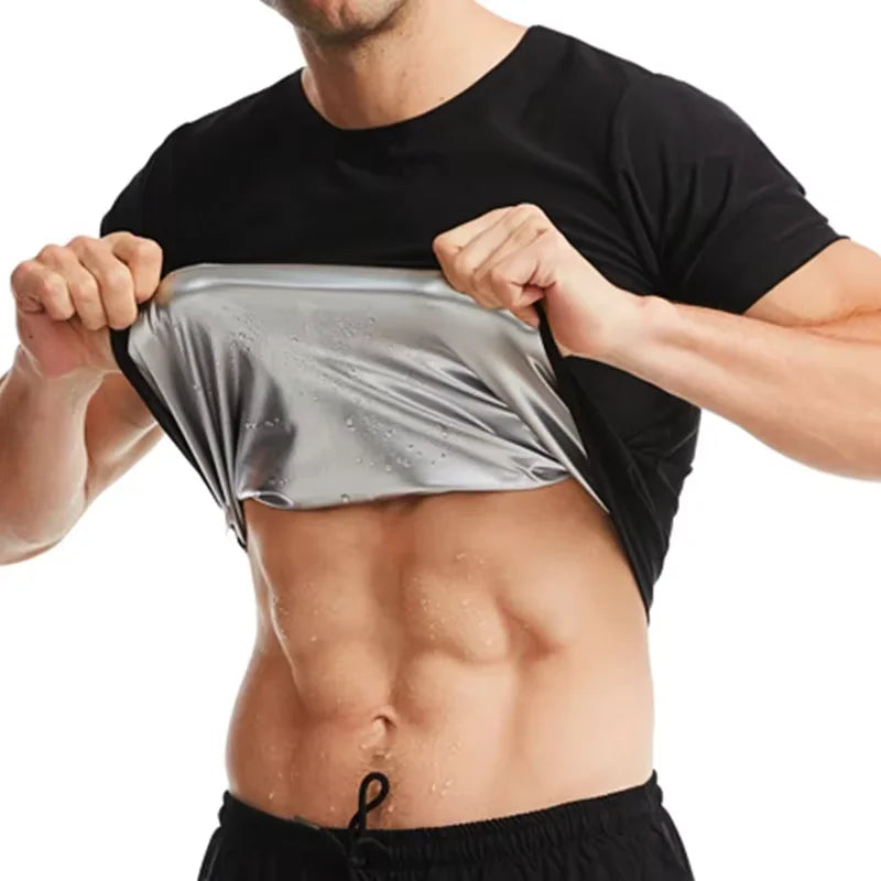 Chemises de Sauna à manches courtes pour hommes, chemises piétillantes à la chaleur, combinaisons de Fitness, taille amincissante, chemise de Compression d'entraînement