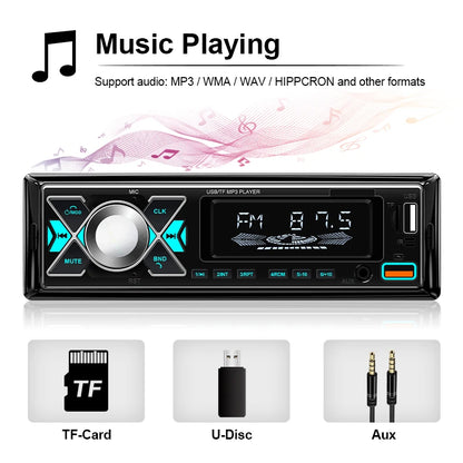 Autoradio Voiture 1 din Radio Audio stéréo lecteur MP3 Bluetooth multimédia stéréo numérique pour voiture universel coloré avec entrée Aux USB