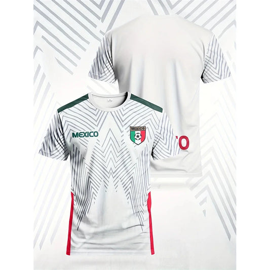 Maillot de Football du mexique T-shirt hommes vêtements rue décontracté col rond t-shirts impression 3D rayure mode été Sport équipe T-shirt haut