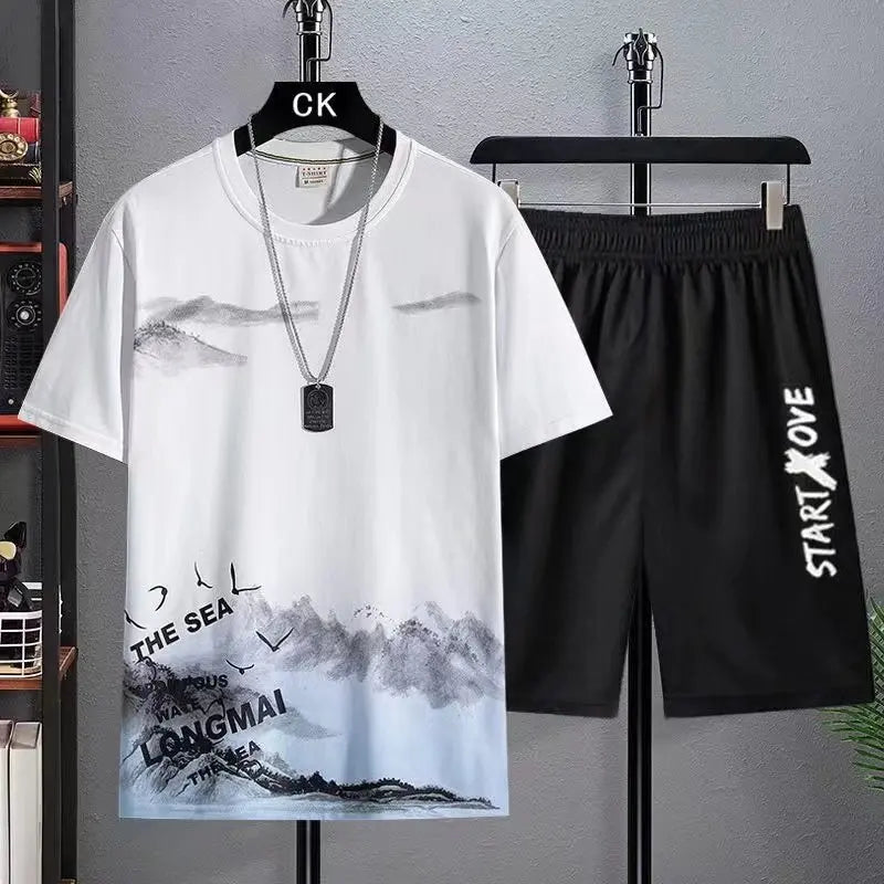 Costumes pour hommes été décontracté à manches courtes T-shirt + Shorts ensembles pantalons de survêtement Anime sportif deux pièces élégant Sport tenue T-shirts