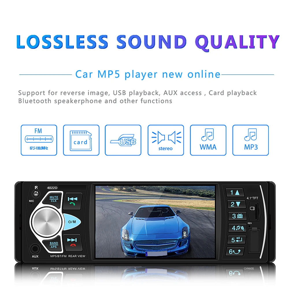 Hikity 4.1 ''autoradio 1Din Audio stéréo voiture lecteur MP5 récepteur FM Bluetooth volant télécommande Support TF carte Cam