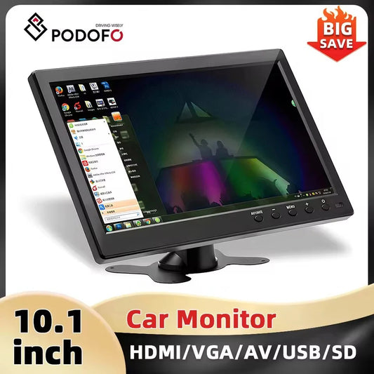 Podofo 10.1 ''moniteur de voiture TFT LCD HD écran numérique HDMI/VGA/AV/USB/SD entrée vidéo PC/TV/lecteur DVD affichage moniteur de sécurité