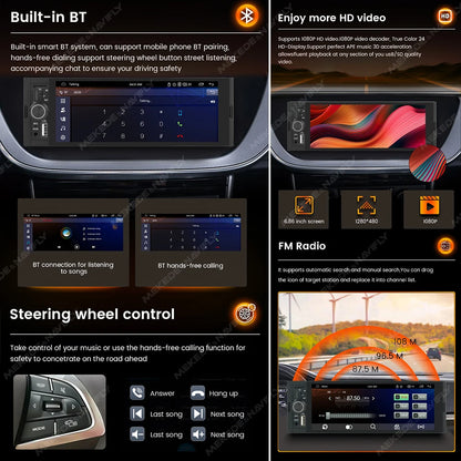 1Din sans fil CarPlay Android AUTO HD écran tactile universel 6.86 ''autoradio FM stéréo MP5 lecteur multimédia BT TF port caméra autoradio bluetooth voiture systèmes intelligents auto