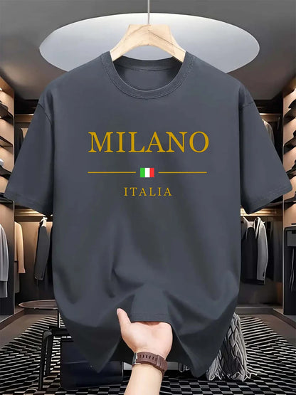 T-shirt manches courtes col rond homme, 100 coton, à la mode, décontracté, ample, grande taille, motif MILANO ITALIA imprimé, sport, été