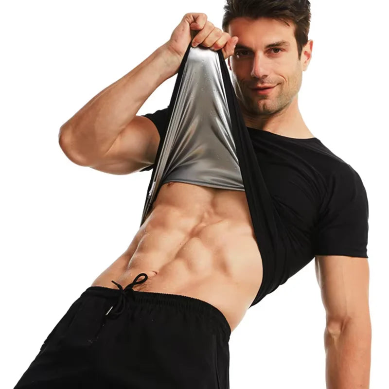 Chemises de Sauna à manches courtes pour hommes, chemises piétillantes à la chaleur, combinaisons de Fitness, taille amincissante, chemise de Compression d'entraînement
