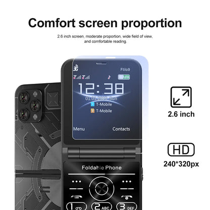 Prix bas Vente SERVO Flilo9 3G Flip téléphone portable 2 carte SIM cadran de vitesse liste noire enregistrement d'appel Radio FM 2.6 pouces téléphone portable pliable MP4