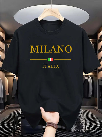 T-shirt manches courtes col rond homme, 100 coton, à la mode, décontracté, ample, grande taille, motif MILANO ITALIA imprimé, sport, été