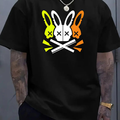 Hommes 100% coton été coupe ample grand lapin crâne graphique imprimé coupe ajustée sport décontracté col rond à manches courtes T-shirt