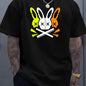 Hommes 100% coton été coupe ample grand lapin crâne graphique imprimé coupe ajustée sport décontracté col rond à manches courtes T-shirt