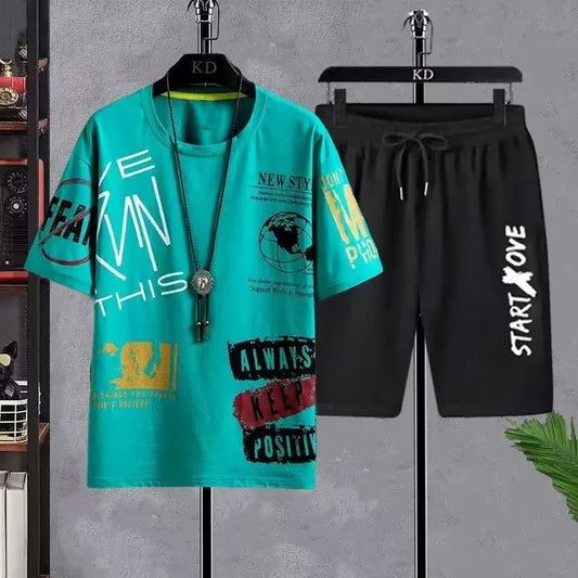 Costumes pour hommes été décontracté à manches courtes T-shirt + Shorts ensembles pantalons de survêtement Anime sportif deux pièces élégant Sport tenue T-shirts