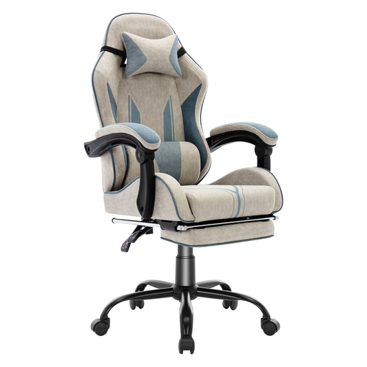 Ergonomic Gaming Chair with Footrest & Adjustable Backrest Support - Heavy-Duty Metal Frame, Soft Cushioned Seat & Manual Recline Handle - Office Computer Desk Chair for Adults, Racing Style Gaming, Home Office & PC Setup - G