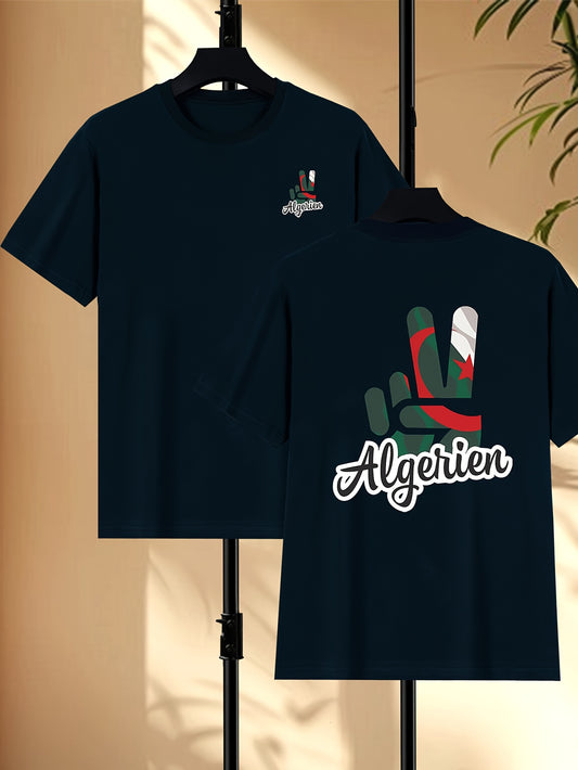 Men'S Algeria Soccer Graphic T-Shirt - Black Casual Short Sleeve Tee with Red & Green Design, Breathable & Machine Washable for Spring/Summer, Everyday Tshirt | Sporty Graphic Tee | Comfortable Fit