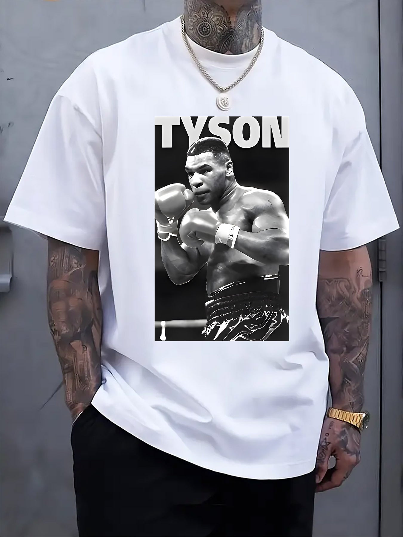 Men'S Black "Tyson" Graphic Boxing Tee - Casual Crew Neck Short Sleeve T-Shirt with Fighter Print, Perfect for Spring & Summer, Casual Wear Tee | Fighter Print Shirt | Comfortable Fit, Boxing Tee