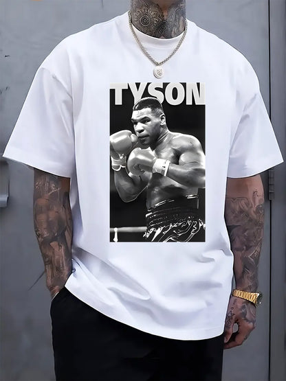 Men'S Black "Tyson" Graphic Boxing Tee - Casual Crew Neck Short Sleeve T-Shirt with Fighter Print, Perfect for Spring & Summer, Casual Wear Tee | Fighter Print Shirt | Comfortable Fit, Boxing Tee