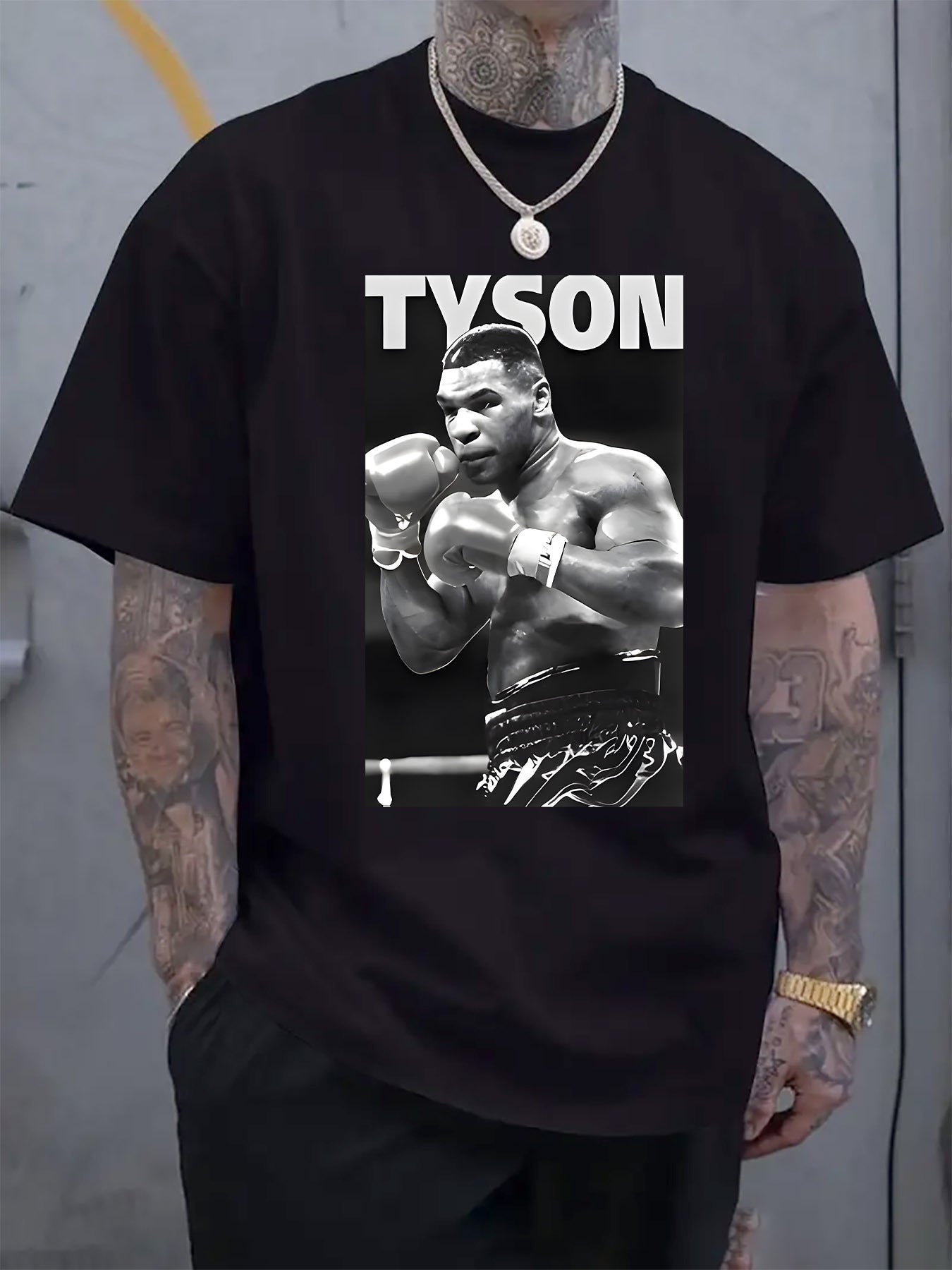 Men'S Black "Tyson" Graphic Boxing Tee - Casual Crew Neck Short Sleeve T-Shirt with Fighter Print, Perfect for Spring & Summer, Casual Wear Tee | Fighter Print Shirt | Comfortable Fit, Boxing Tee