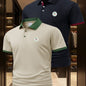 2pcs Men's Algerian Football Team Logo Shirts - Breathable Quick-Dry Moisture-Wicking, Contrast Trim Casual & Business Casual Short Sleeve Tops for Golf, Outdoor, Summer (Light Beige & Dark Grey), Outdoor Golf Apparel, Moistu