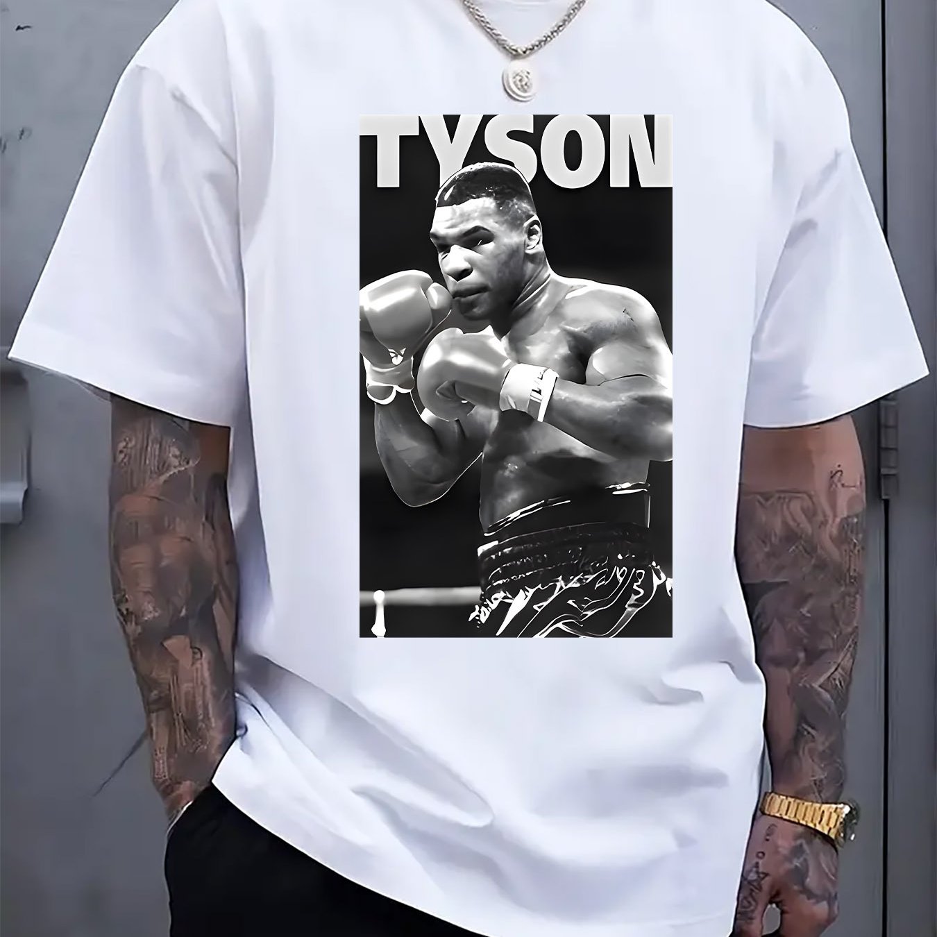Men'S Black "Tyson" Graphic Boxing Tee - Casual Crew Neck Short Sleeve T-Shirt with Fighter Print, Perfect for Spring & Summer, Casual Wear Tee | Fighter Print Shirt | Comfortable Fit, Boxing Tee