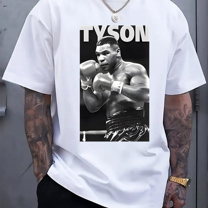 Men'S Black "Tyson" Graphic Boxing Tee - Casual Crew Neck Short Sleeve T-Shirt with Fighter Print, Perfect for Spring & Summer, Casual Wear Tee | Fighter Print Shirt | Comfortable Fit, Boxing Tee