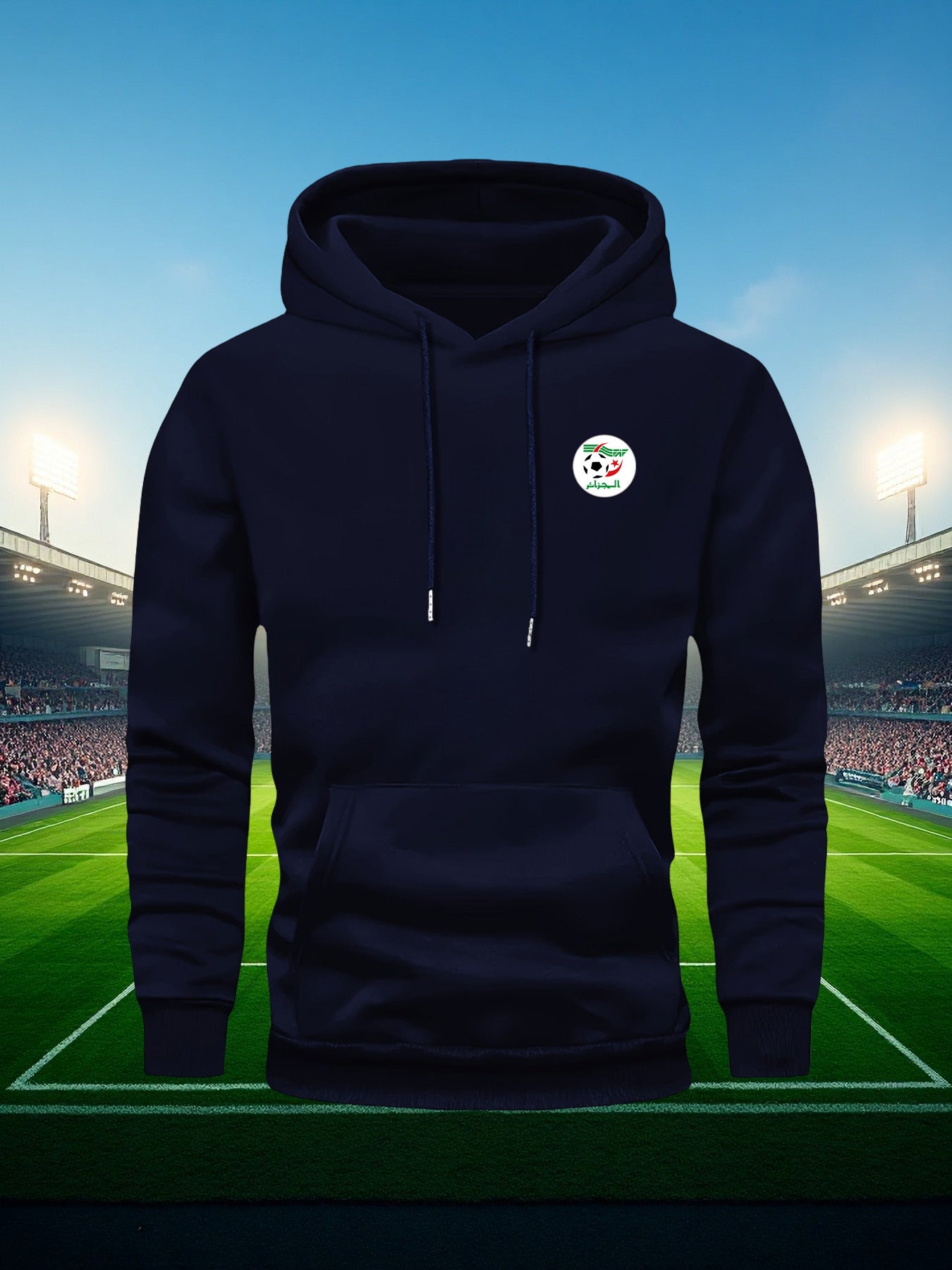Men'S Algeria National Team Inspired Hoodie - Thickened Winter Pullover with Kangaroo Pocket, Windproof Hooded Sweatshirt for Soccer Fans, Casual Sports Apparel in Black/Red/White Color Scheme - Ideal for Matches & Casual Att