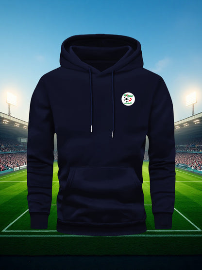 Men'S Algeria National Team Inspired Hoodie - Thickened Winter Pullover with Kangaroo Pocket, Windproof Hooded Sweatshirt for Soccer Fans, Casual Sports Apparel in Black/Red/White Color Scheme - Ideal for Matches & Casual Att