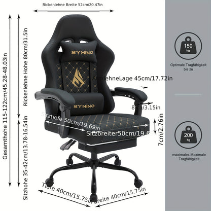 Gaming Chair with Footrest, Computer Ergonomic Video Game Chair, Adjustable Swivel Chair with Lumbar Support, PC Chair, Office Chair, Black
