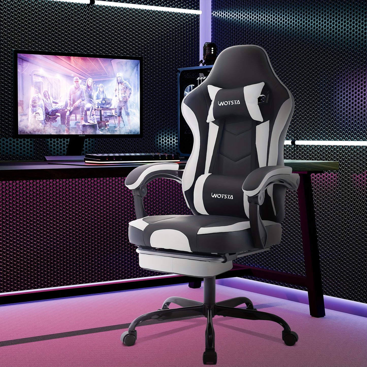 Game Chair, Computer Chair, Ergonomic Game Chair With Foot Pedals, Office Chair, Ergonomic Computer Chair With Lumbar Support, Adjustable Height Gaming Chair, Available In Black, Yellow, Green