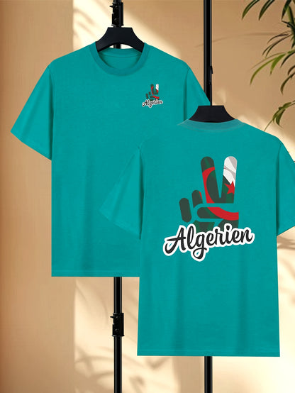 Men'S Algeria Soccer Graphic T-Shirt - Black Casual Short Sleeve Tee with Red & Green Design, Breathable & Machine Washable for Spring/Summer, Everyday Tshirt | Sporty Graphic Tee | Comfortable Fit