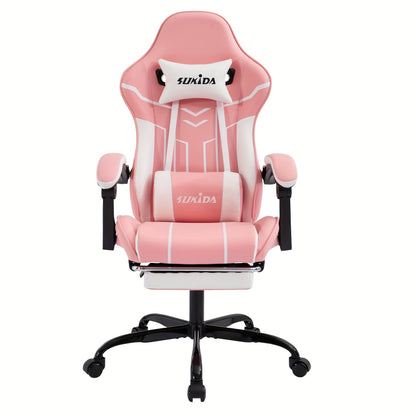 Game Chair With Footstool, Wide Seat Surface, Linked Armrests, High Back, Gaming Chair, PC Chair, 135 ° Lounge Chair, PC Gaming Chair, Silent Caster, Adjustable Height, Computer Chair, Learning Chair, Comfortable Sitting, Si