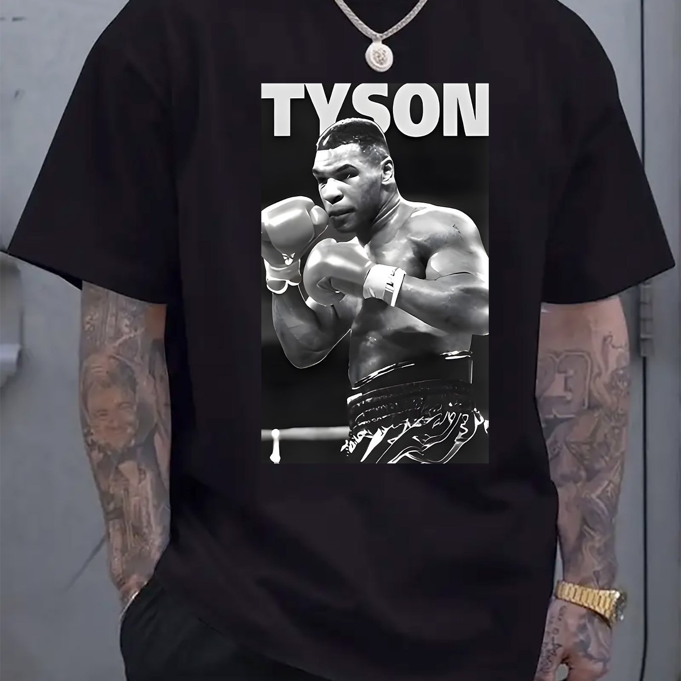 Men'S Black "Tyson" Graphic Boxing Tee - Casual Crew Neck Short Sleeve T-Shirt with Fighter Print, Perfect for Spring & Summer, Casual Wear Tee | Fighter Print Shirt | Comfortable Fit, Boxing Tee