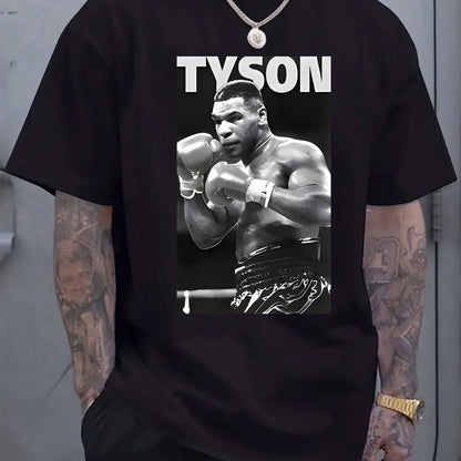 Men'S Black "Tyson" Graphic Boxing Tee - Casual Crew Neck Short Sleeve T-Shirt with Fighter Print, Perfect for Spring & Summer, Casual Wear Tee | Fighter Print Shirt | Comfortable Fit, Boxing Tee