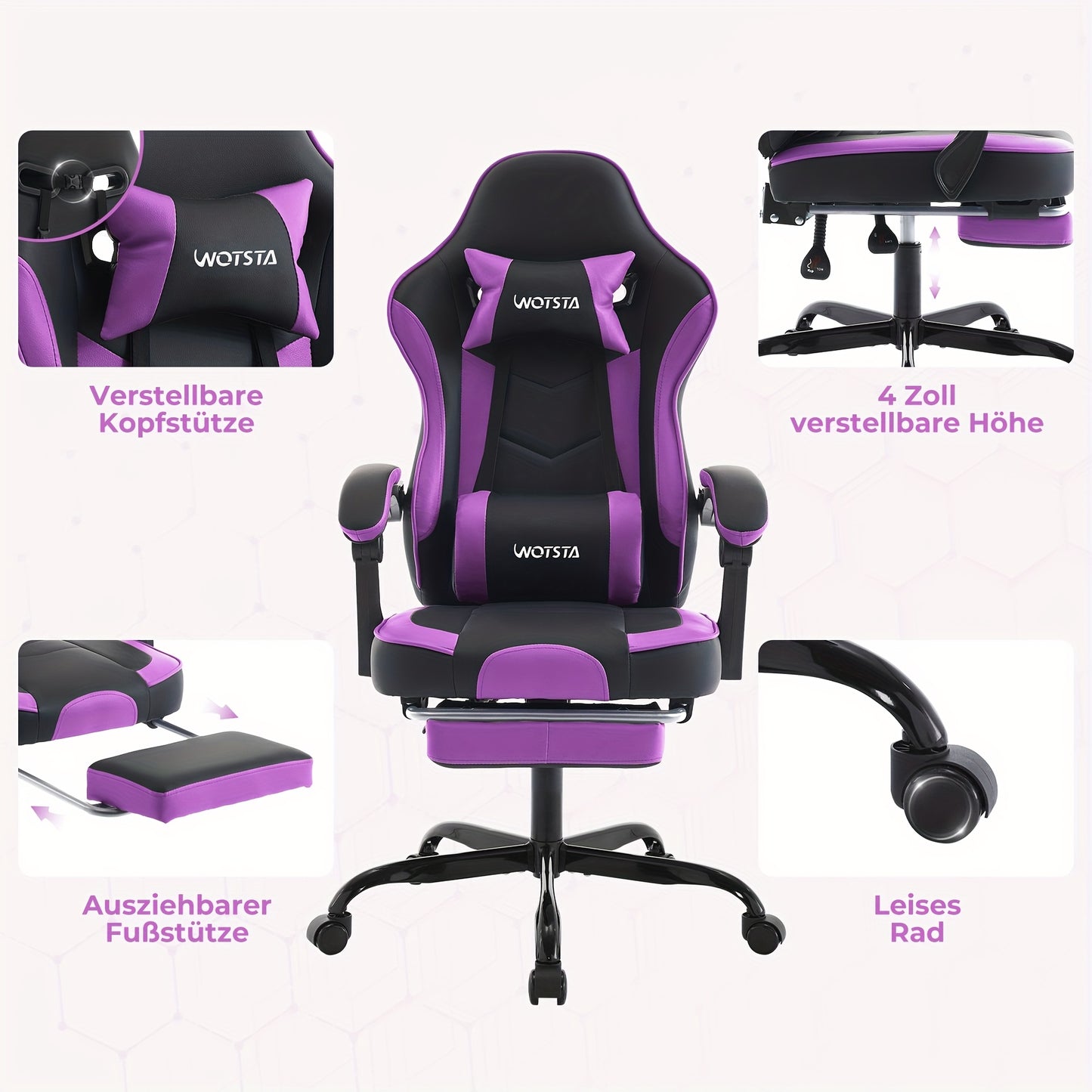 Game Chair, Computer Chair, Ergonomic Game Chair With Foot Pedals, Office Chair, Ergonomic Computer Chair With Lumbar Support, Adjustable Height Gaming Chair, Available In Black, Yellow, Green