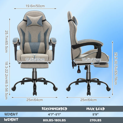 Ergonomic Gaming Chair with Footrest & Adjustable Backrest Support - Heavy-Duty Metal Frame, Soft Cushioned Seat & Manual Recline Handle - Office Computer Desk Chair for Adults, Racing Style Gaming, Home Office & PC Setup - G