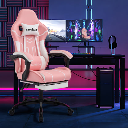 Game Chair With Footstool, Wide Seat Surface, Linked Armrests, High Back, Gaming Chair, PC Chair, 135 ° Lounge Chair, PC Gaming Chair, Silent Caster, Adjustable Height, Computer Chair, Learning Chair, Comfortable Sitting, Si