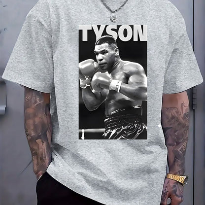 Men'S Black "Tyson" Graphic Boxing Tee - Casual Crew Neck Short Sleeve T-Shirt with Fighter Print, Perfect for Spring & Summer, Casual Wear Tee | Fighter Print Shirt | Comfortable Fit, Boxing Tee