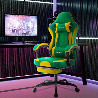 Game Chair, Computer Chair, Ergonomic Game Chair With Foot Pedals, Office Chair, Ergonomic Computer Chair With Lumbar Support, Adjustable Height Gaming Chair, Available In Black, Yellow, Green
