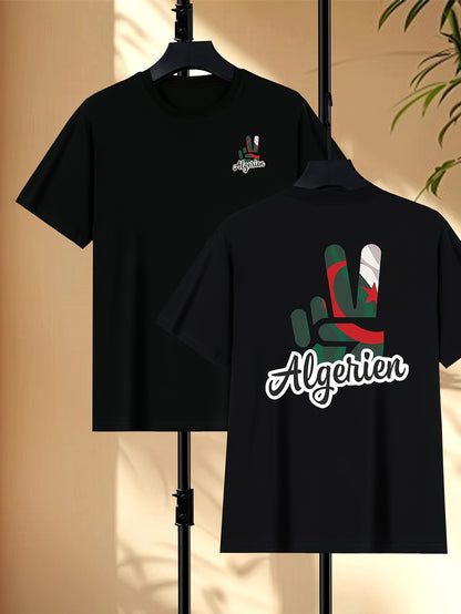 Men'S Algeria Soccer Graphic T-Shirt - Black Casual Short Sleeve Tee with Red & Green Design, Breathable & Machine Washable for Spring/Summer, Everyday Tshirt | Sporty Graphic Tee | Comfortable Fit
