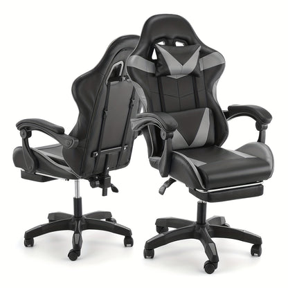 Kehot Gaming Chair with Massage Function, Adjustable Footrest & Foldable Base - Ergonomic Mesh Backrest, 360° Swivel, High-Density Foam Cushion - Black & Gray for Home Office & Gaming Setup, Gaming Chair for Desk, Office Com