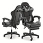 Kehot Gaming Chair with Massage Function, Adjustable Footrest & Foldable Base - Ergonomic Mesh Backrest, 360° Swivel, High-Density Foam Cushion - Black & Gray for Home Office & Gaming Setup, Gaming Chair for Desk, Office Com