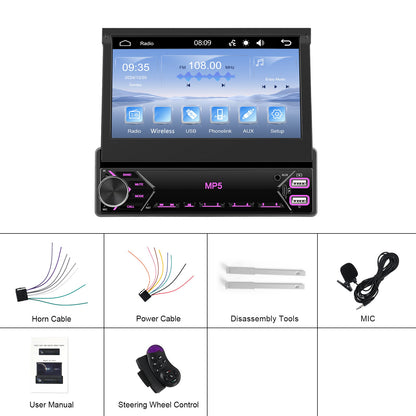 7-Inch EQ 1080P HD Retractable Display Car Stereo with microphones(free), Mirror Link, USB & AUX Inputs, FM Radio, SWC Colorful Backlight Calendar Viewing Calculator Car MP5 Car Multimedia Player Autoradio Connection Manual T
